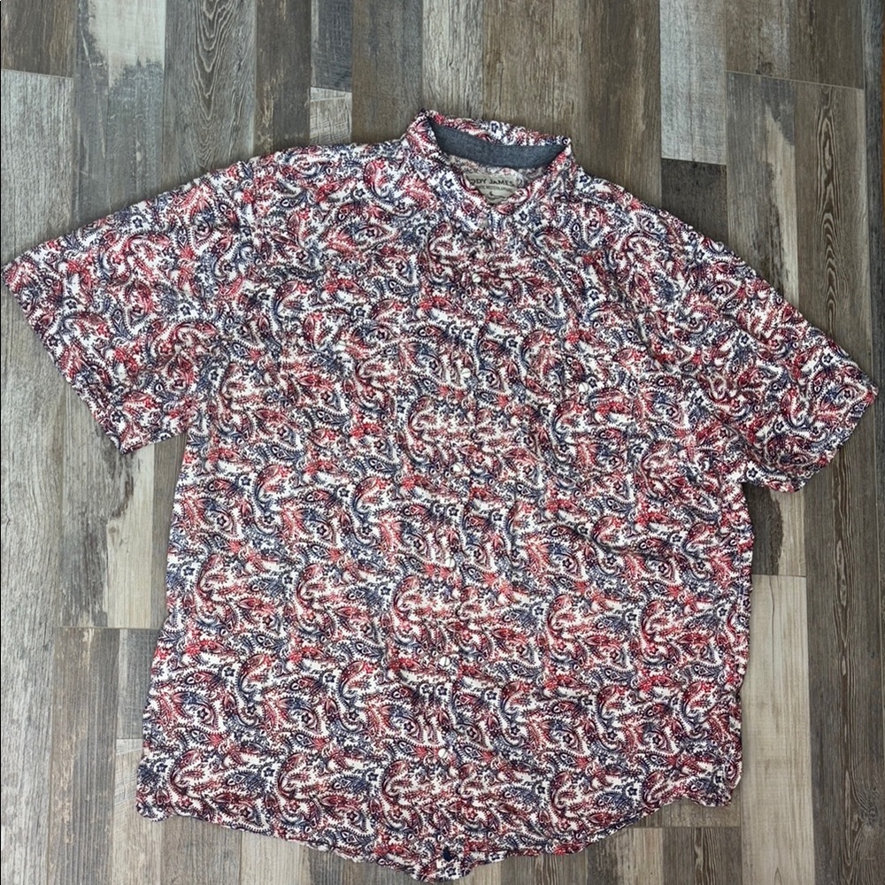 Paisley Red and Blue Cody James Men's Short Sleeve Button Up Shirt - Picture 4 of 5